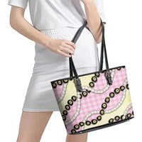 Pink Palaka Hawaii Leather Tote Bag Kukui Nut Pikake Lei Hawaiian Tapa Pattern - Polynesian Pride
