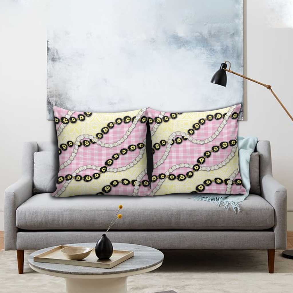 Pink Palaka Hawaii Pillow Cover Kukui Nut Pikake Lei Hawaiian Tapa Pattern - Polynesian Pride