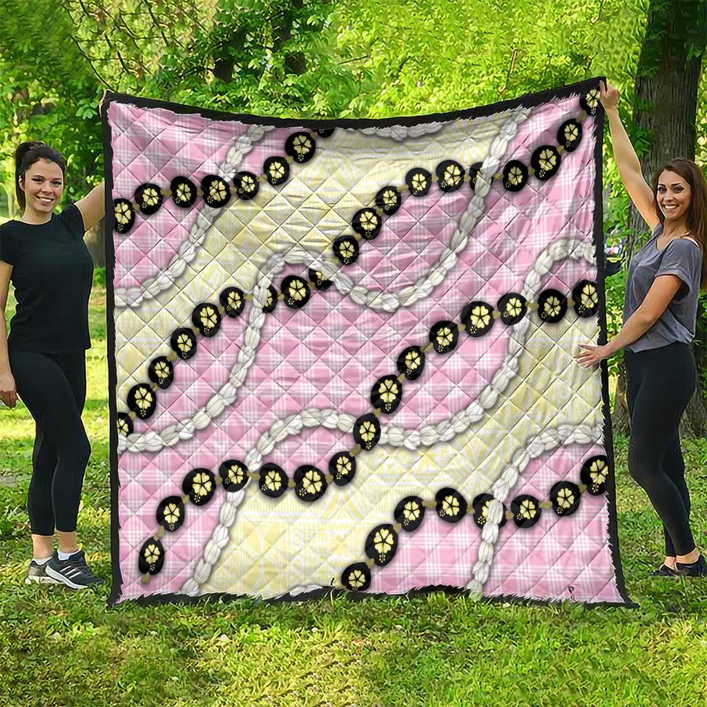 Pink Palaka Hawaii Quilt Kukui Nut Pikake Lei Hawaiian Tapa Pattern - Polynesian Pride