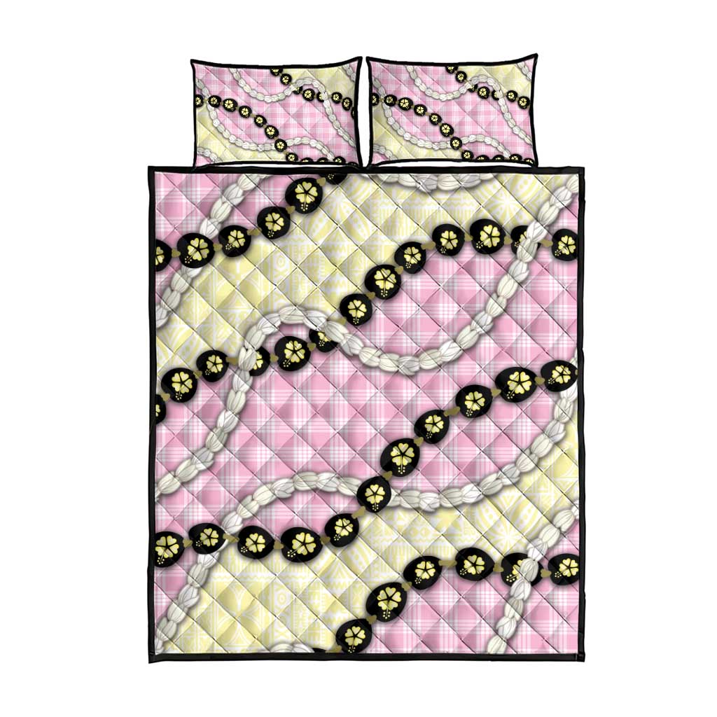 Pink Palaka Hawaii Quilt Bed Set Kukui Nut Pikake Lei Hawaiian Tapa Pattern - Polynesian Pride