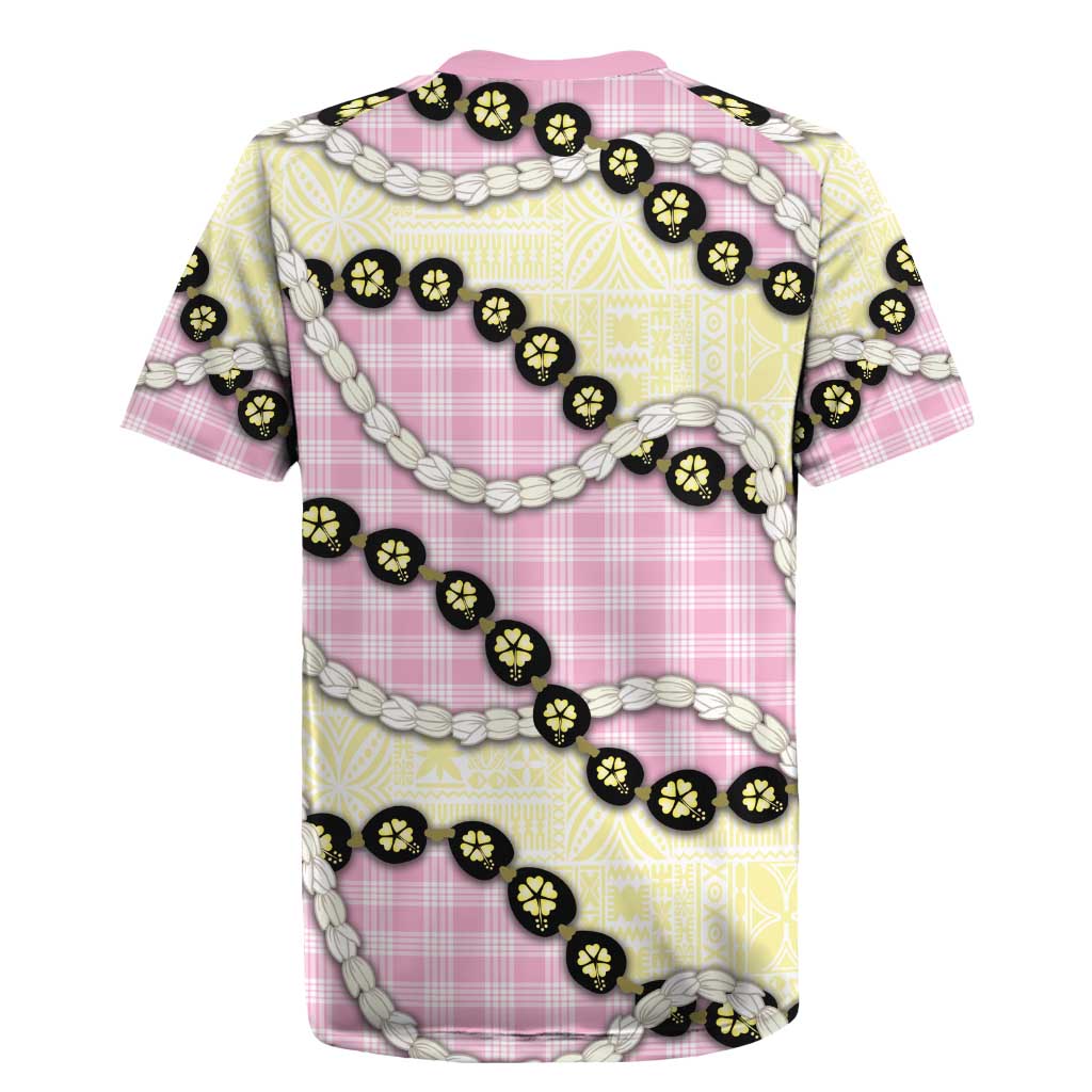 Pink Palaka Hawaii Rugby Jersey Kukui Nut Pikake Lei Hawaiian Tapa Pattern - Polynesian Pride