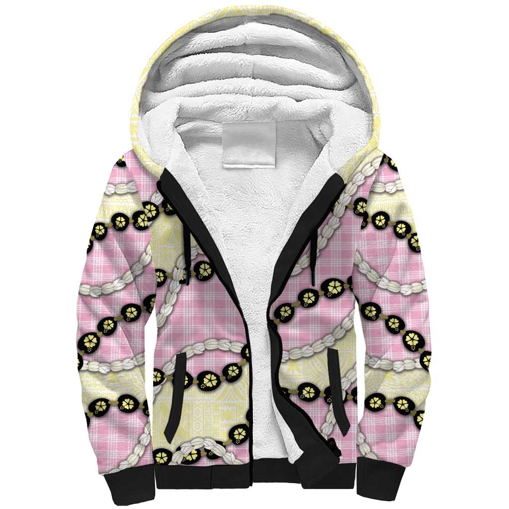 Pink Palaka Hawaii Sherpa Hoodie Kukui Nut Pikake Lei Hawaiian Tapa Pattern LT14 Unisex Pink - Polynesian Pride