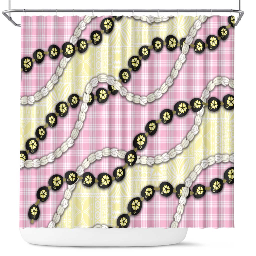 Pink Palaka Hawaii Shower Curtain Kukui Nut Pikake Lei Hawaiian Tapa Pattern - Polynesian Pride
