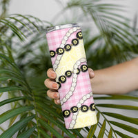 Pink Palaka Hawaii Skinny Tumbler Kukui Nut Pikake Lei Hawaiian Tapa Pattern - Polynesian Pride