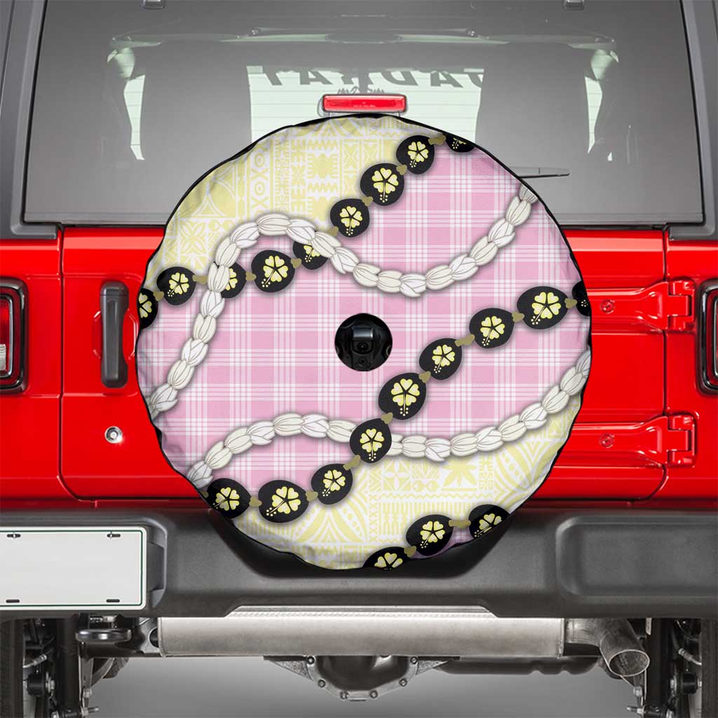 Pink Palaka Hawaii Spare Tire Cover Kukui Nut Pikake Lei Hawaiian Tapa Pattern - Polynesian Pride