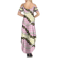Pink Palaka Hawaii Summer Maxi Dress Kukui Nut Pikake Lei Hawaiian Tapa Pattern - Polynesian Pride