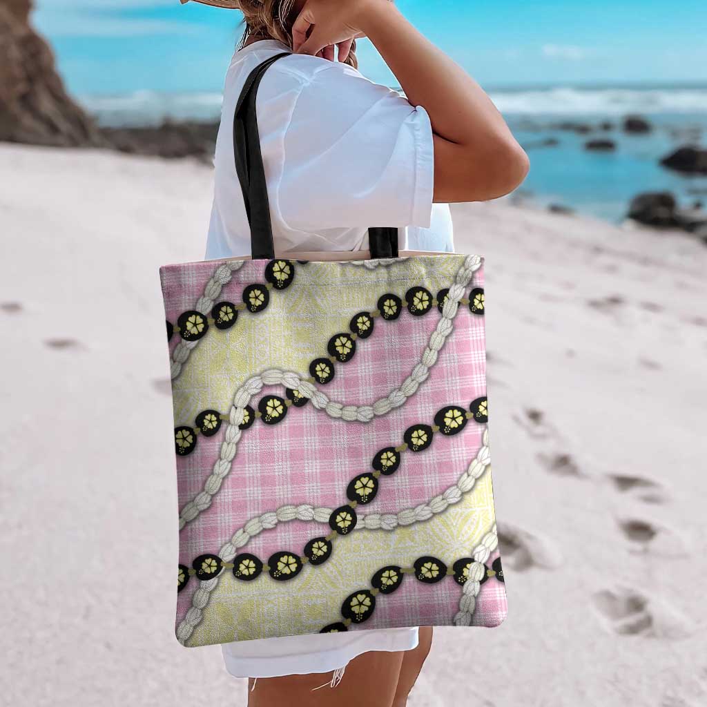 Pink Palaka Hawaii Tote Bag Kukui Nut Pikake Lei Hawaiian Tapa Pattern - Polynesian Pride