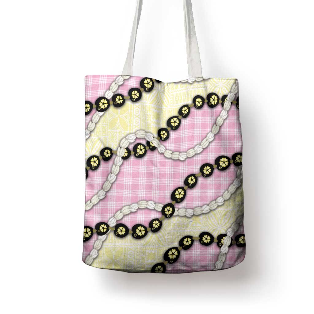 Pink Palaka Hawaii Tote Bag Kukui Nut Pikake Lei Hawaiian Tapa Pattern - Polynesian Pride