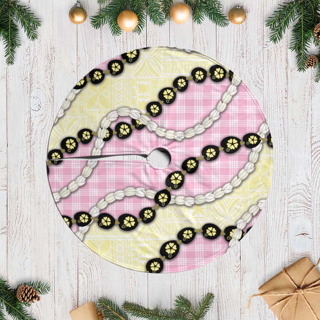 Pink Palaka Hawaii Tree Skirt Kukui Nut Pikake Lei Hawaiian Tapa Pattern - Polynesian Pride