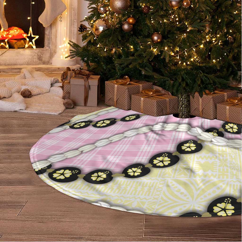 Pink Palaka Hawaii Tree Skirt Kukui Nut Pikake Lei Hawaiian Tapa Pattern - Polynesian Pride