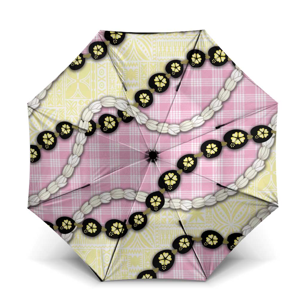 Pink Palaka Hawaii Umbrella Kukui Nut Pikake Lei Hawaiian Tapa Pattern LT14 One Size Folded 11.42 inch Opened Diameter 37.4 inch Pink - Polynesian Pride