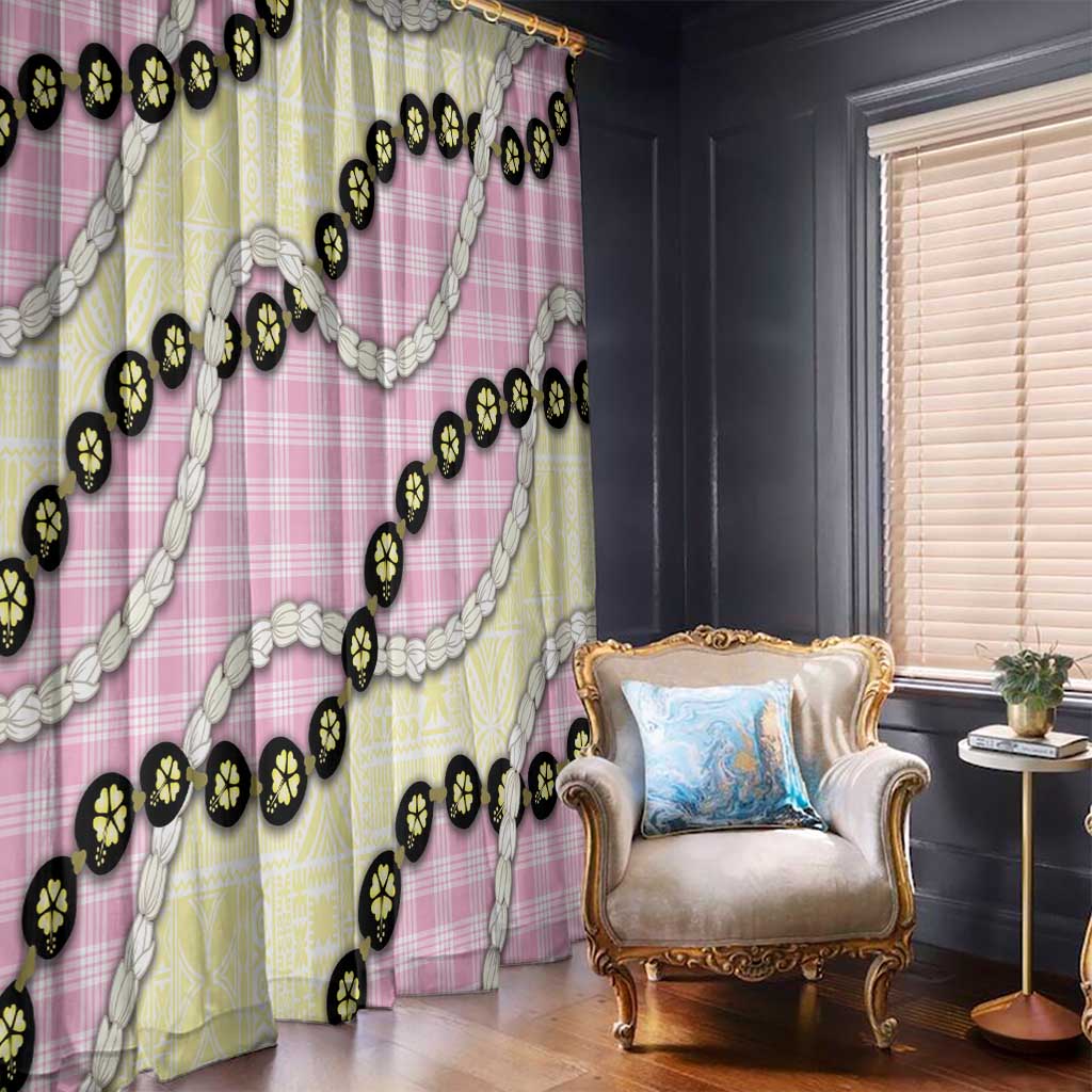 Pink Palaka Hawaii Window Curtain Kukui Nut Pikake Lei Hawaiian Tapa Pattern - Polynesian Pride