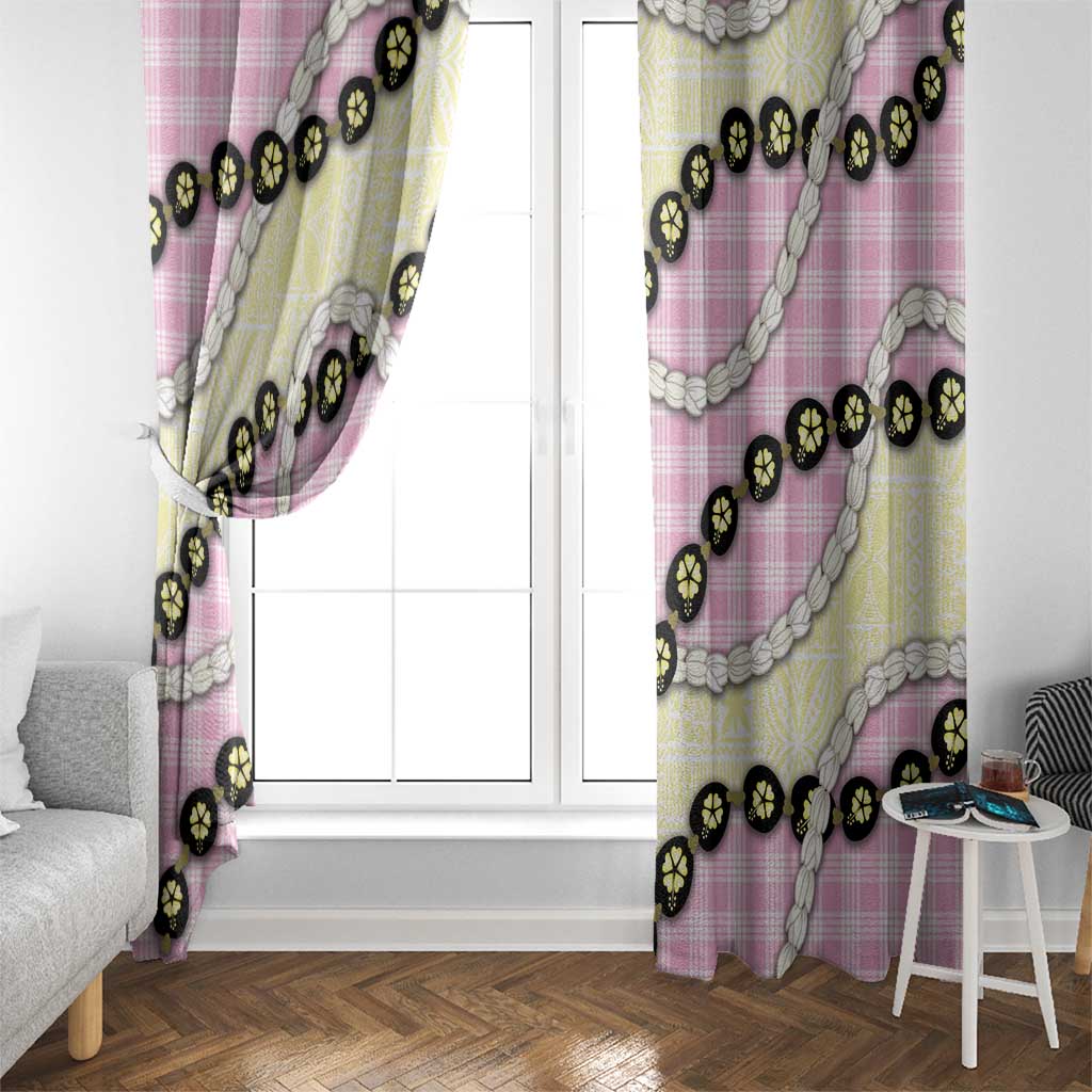 Pink Palaka Hawaii Window Curtain Kukui Nut Pikake Lei Hawaiian Tapa Pattern - Polynesian Pride