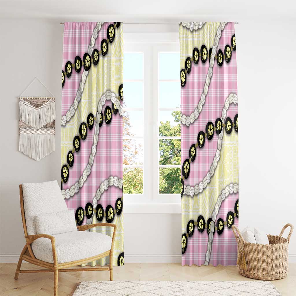 Pink Palaka Hawaii Window Curtain Kukui Nut Pikake Lei Hawaiian Tapa Pattern - Polynesian Pride