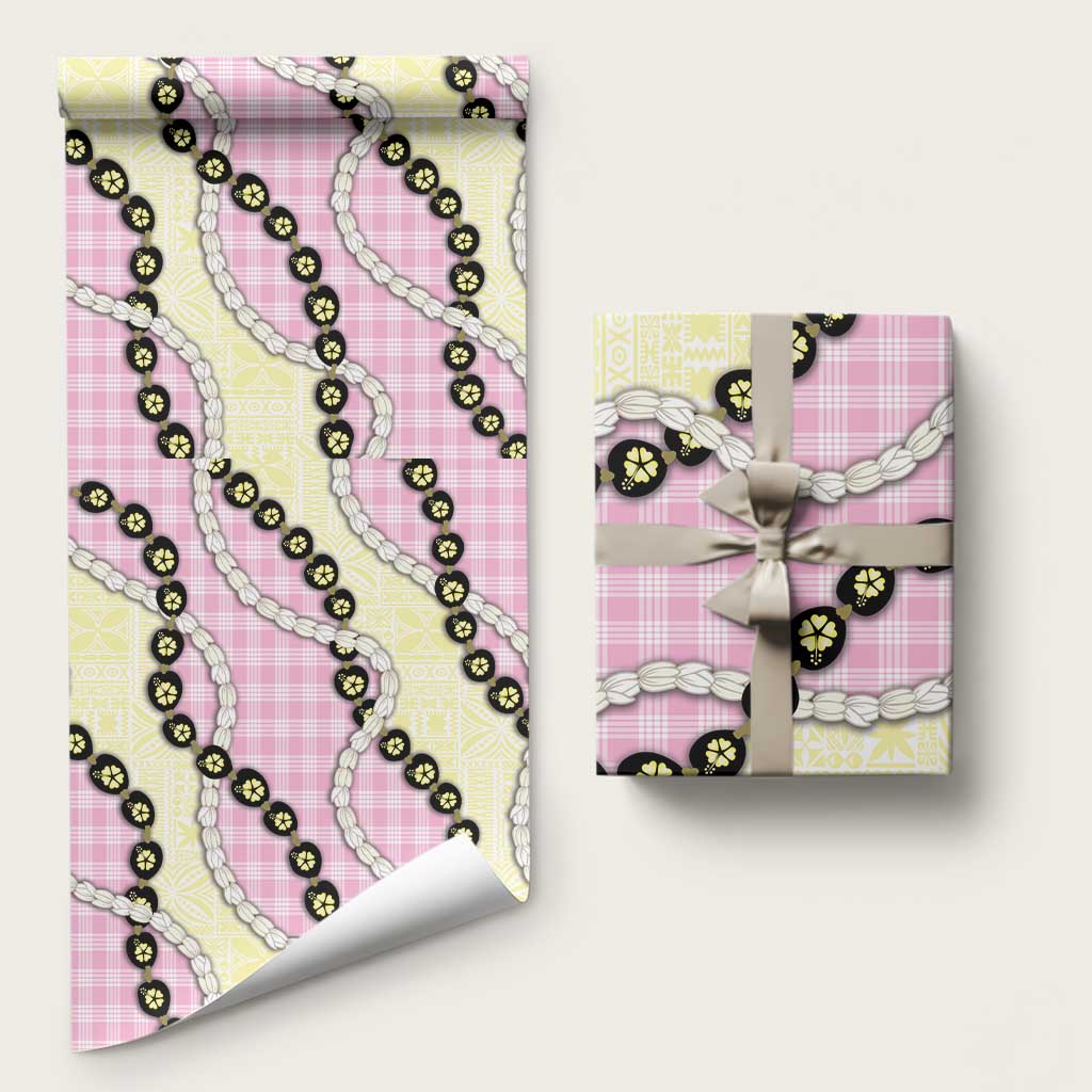 Pink Palaka Hawaii Wrapping Paper Kukui Nut Pikake Lei Hawaiian Tapa Pattern - Polynesian Pride