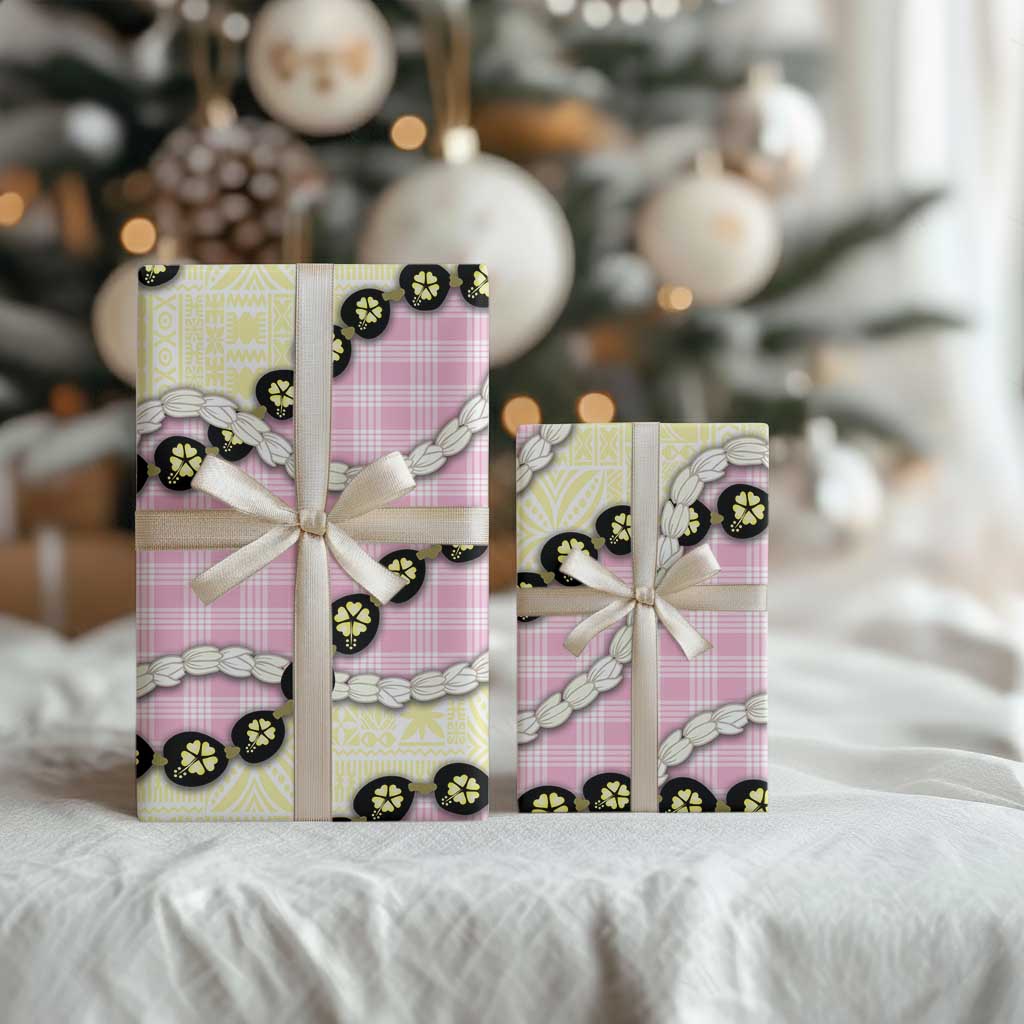 Pink Palaka Hawaii Wrapping Paper Kukui Nut Pikake Lei Hawaiian Tapa Pattern - Polynesian Pride