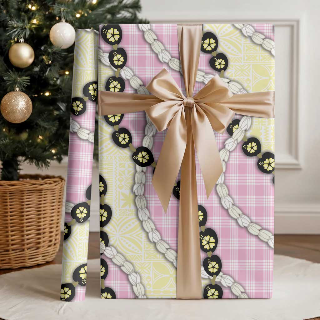 Pink Palaka Hawaii Wrapping Paper Kukui Nut Pikake Lei Hawaiian Tapa Pattern - Polynesian Pride