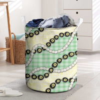 Green Palaka Hawaii Laundry Basket Kukui Nut Pikake Lei Hawaiian Tapa Pattern - Polynesian Pride