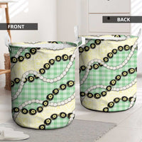 Green Palaka Hawaii Laundry Basket Kukui Nut Pikake Lei Hawaiian Tapa Pattern - Polynesian Pride