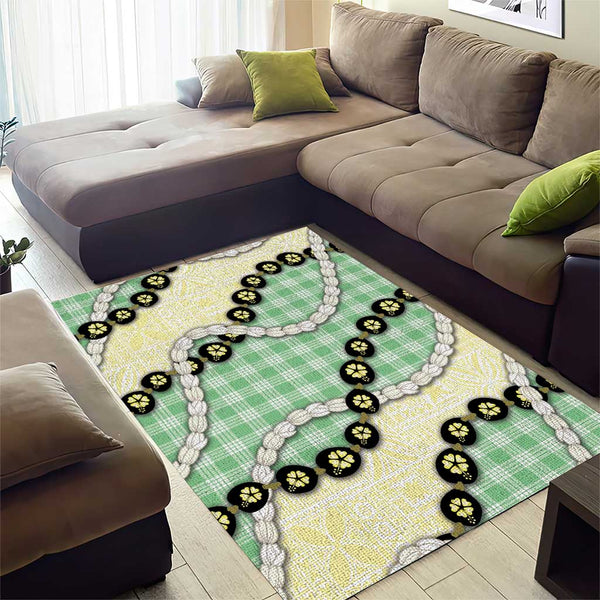 Green Palaka Hawaii Area Rug Kukui Nut Pikake Lei Hawaiian Tapa Pattern ...