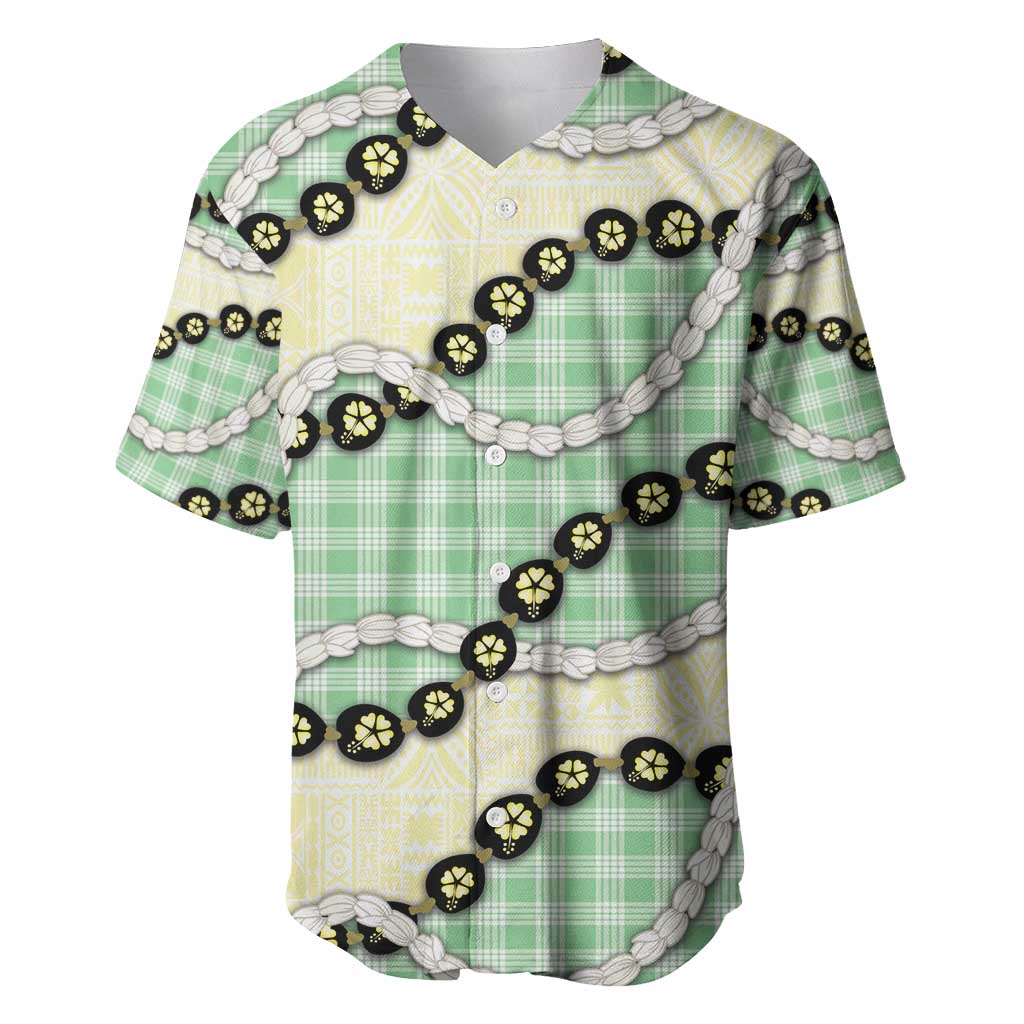 Green Palaka Hawaii Baseball Jersey Kukui Nut Pikake Lei Hawaiian Tapa Pattern - Polynesian Pride