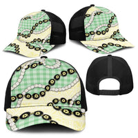 Green Palaka Hawaii Baseball Net Cap Kukui Nut Pikake Lei Hawaiian Tapa Pattern - Polynesian Pride