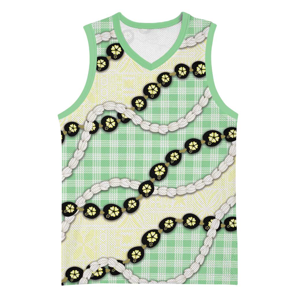 Green Palaka Hawaii Basketball Jersey Kukui Nut Pikake Lei Hawaiian Tapa Pattern - Polynesian Pride
