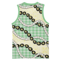 Green Palaka Hawaii Basketball Jersey Kukui Nut Pikake Lei Hawaiian Tapa Pattern - Polynesian Pride