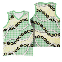 Green Palaka Hawaii Basketball Jersey Kukui Nut Pikake Lei Hawaiian Tapa Pattern - Polynesian Pride