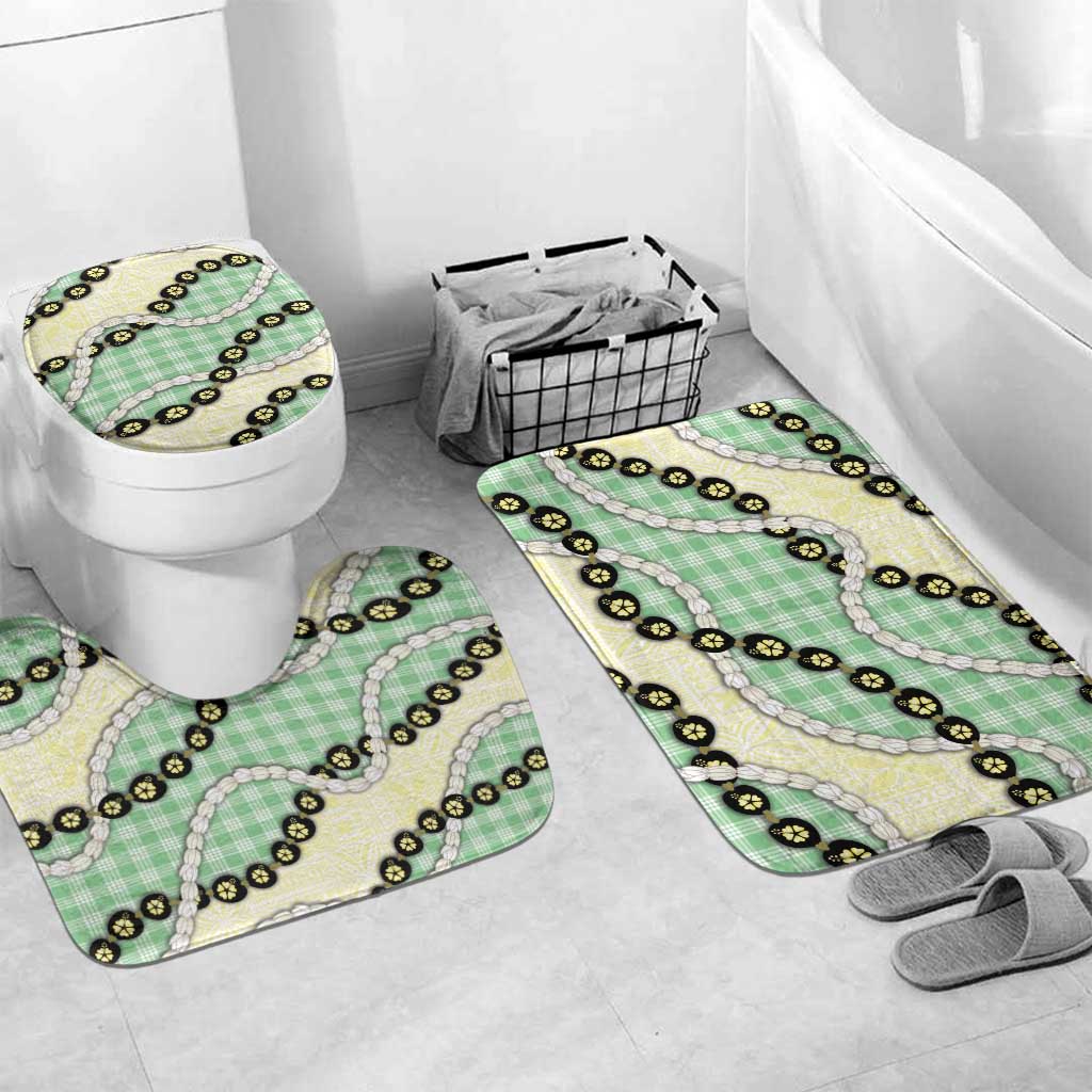 Green Palaka Hawaii Bathroom Set Kukui Nut Pikake Lei Hawaiian Tapa Pattern - Polynesian Pride