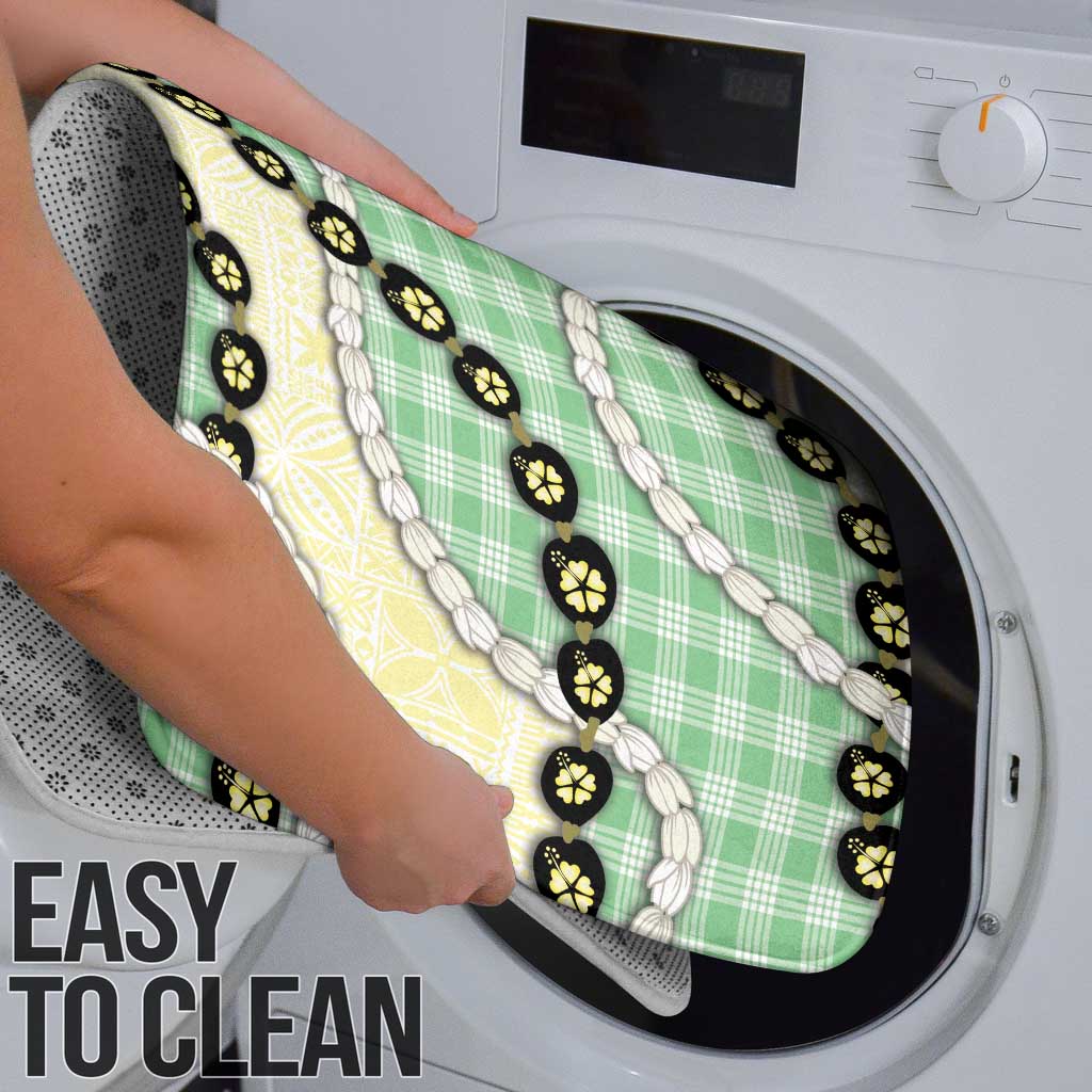 Green Palaka Hawaii Bathroom Set Kukui Nut Pikake Lei Hawaiian Tapa Pattern - Polynesian Pride