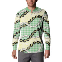 Green Palaka Hawaii Button Sweatshirt Kukui Nut Pikake Lei Hawaiian Tapa Pattern - Polynesian Pride