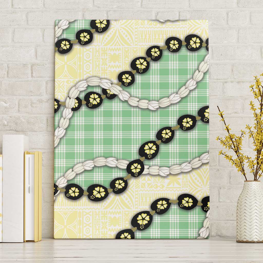 Green Palaka Hawaii Canvas Wall Art Kukui Nut Pikake Lei Hawaiian Tapa Pattern LT14 Without Frame Green - Polynesian Pride
