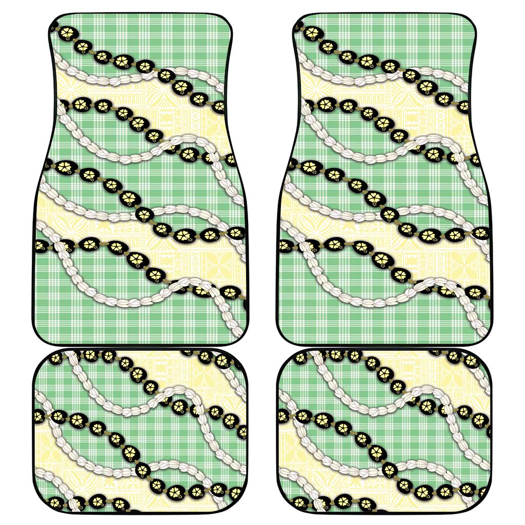 Green Palaka Hawaii Car Mats Kukui Nut Pikake Lei Hawaiian Tapa Pattern - Polynesian Pride