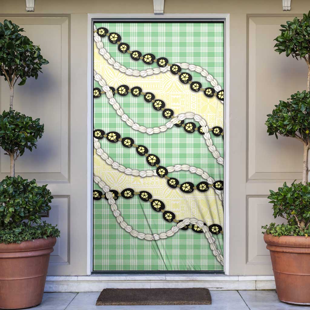 Green Palaka Hawaii Door Cover Kukui Nut Pikake Lei Hawaiian Tapa Pattern - Polynesian Pride
