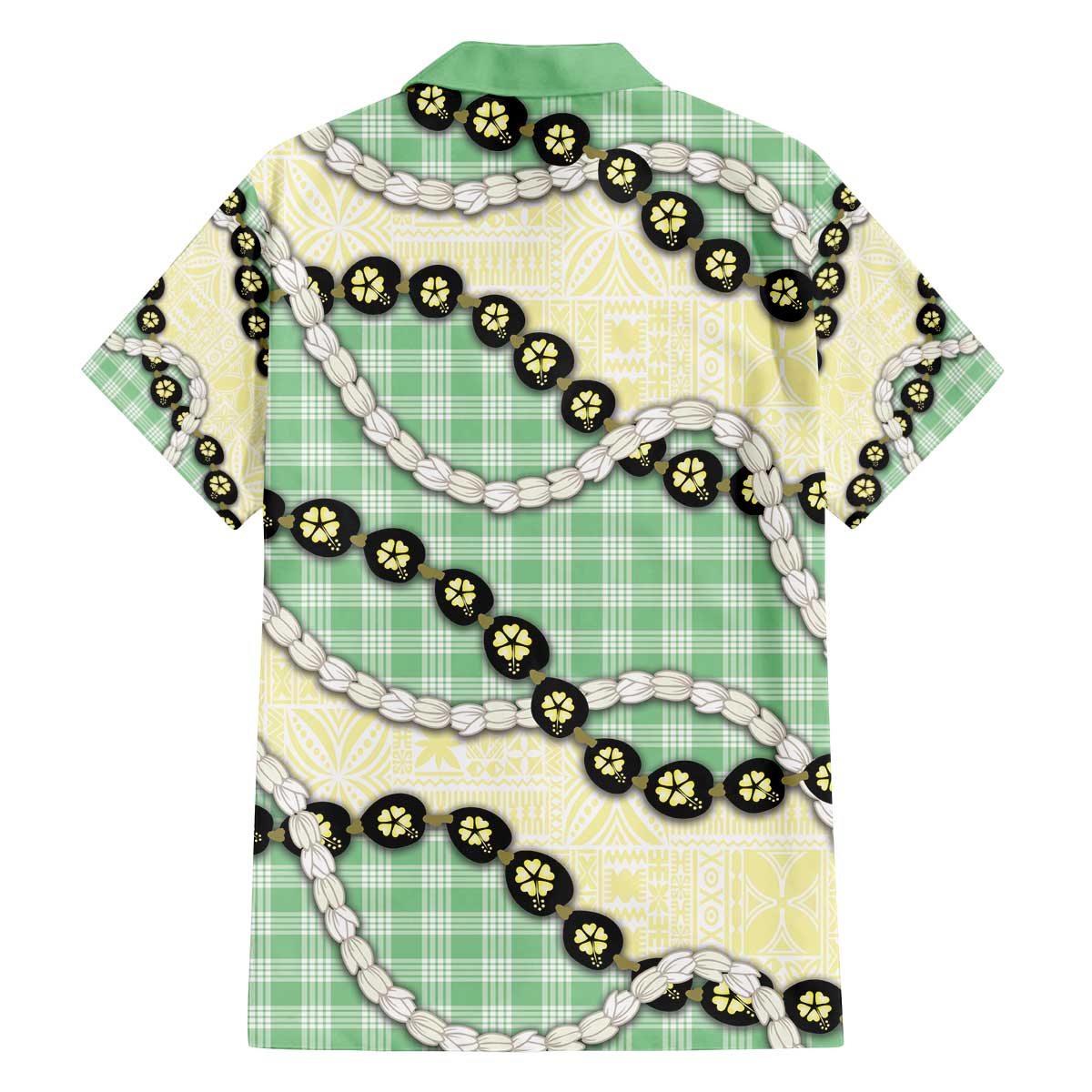 Green Palaka Hawaii Family Matching Off The Shoulder Long Sleeve Dress and Hawaiian Shirt Kukui Nut Pikake Lei Hawaiian Tapa Pattern - Polynesian Pride