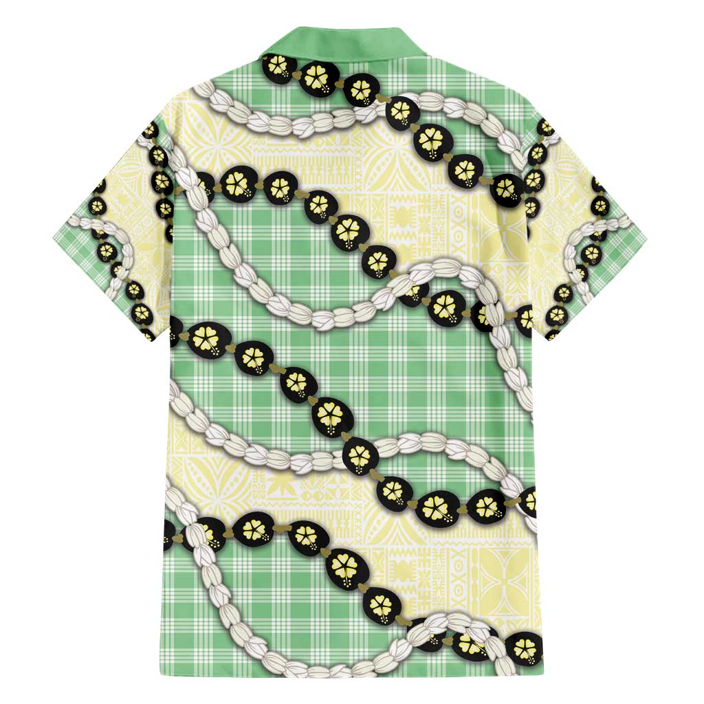 Green Palaka Hawaii Family Matching Short Sleeve Bodycon Dress and Hawaiian Shirt Kukui Nut Pikake Lei Hawaiian Tapa Pattern - Polynesian Pride