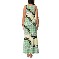 Green Palaka Hawaii Family Matching Tank Maxi Dress and Hawaiian Shirt Kukui Nut Pikake Lei Hawaiian Tapa Pattern - Polynesian Pride