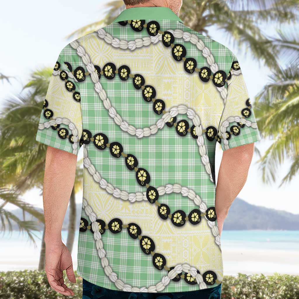 Green Palaka Hawaii Hawaiian Shirt Kukui Nut Pikake Lei Hawaiian Tapa Pattern - Polynesian Pride