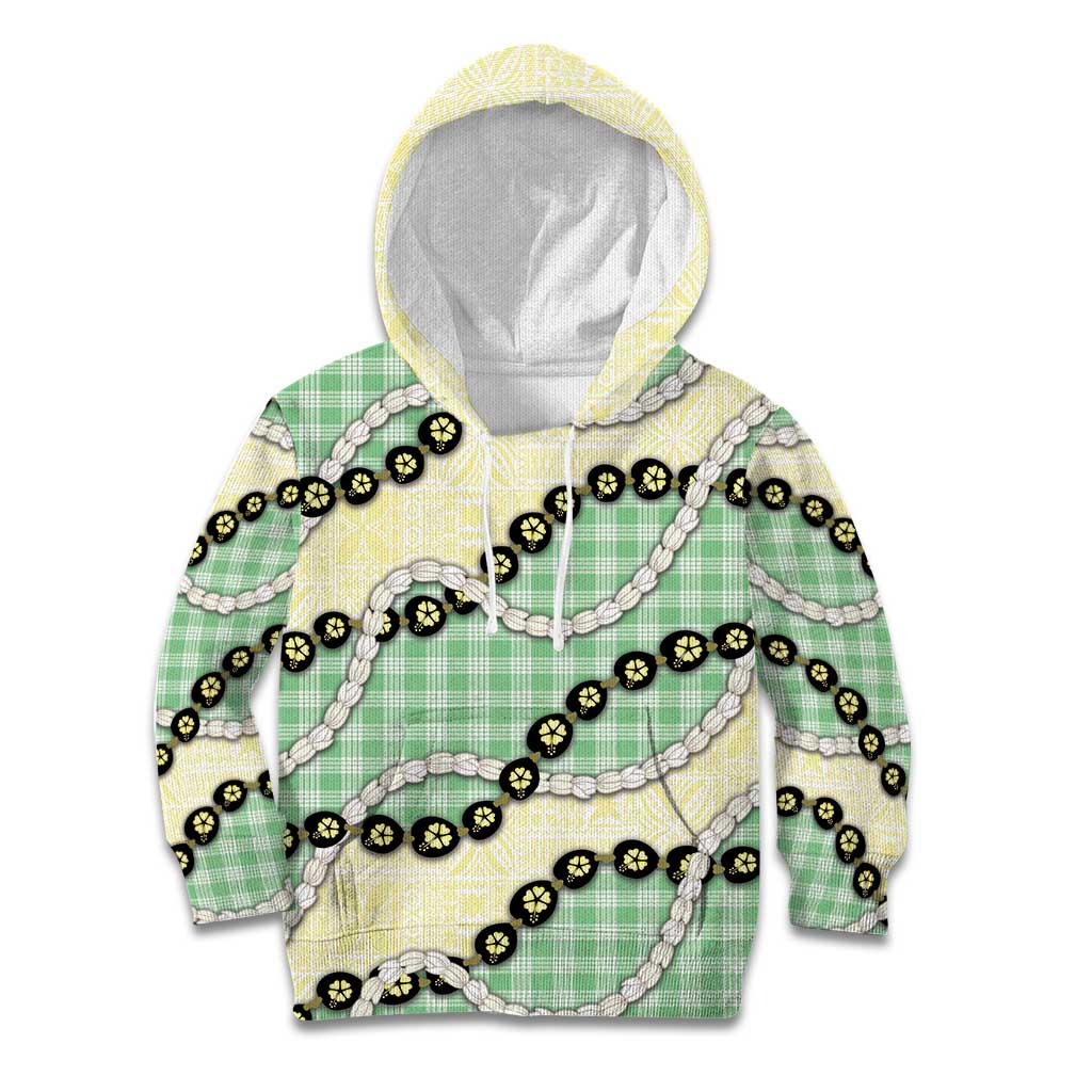 Green Palaka Hawaii Kid Hoodie Kukui Nut Pikake Lei Hawaiian Tapa Pattern LT14 Hoodie Green - Polynesian Pride
