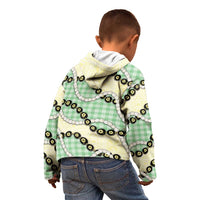 Green Palaka Hawaii Kid Hoodie Kukui Nut Pikake Lei Hawaiian Tapa Pattern - Polynesian Pride
