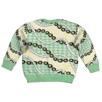 Green Palaka Hawaii Kid Ugly Christmas Sweater Kukui Nut Pikake Lei Hawaiian Tapa Pattern - Polynesian Pride