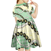 Green Palaka Hawaii Kid Short Sleeve Dress Kukui Nut Pikake Lei Hawaiian Tapa Pattern - Polynesian Pride