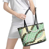 Green Palaka Hawaii Leather Tote Bag Kukui Nut Pikake Lei Hawaiian Tapa Pattern - Polynesian Pride