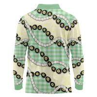 Green Palaka Hawaii Long Sleeve Polo Shirt Kukui Nut Pikake Lei Hawaiian Tapa Pattern - Polynesian Pride