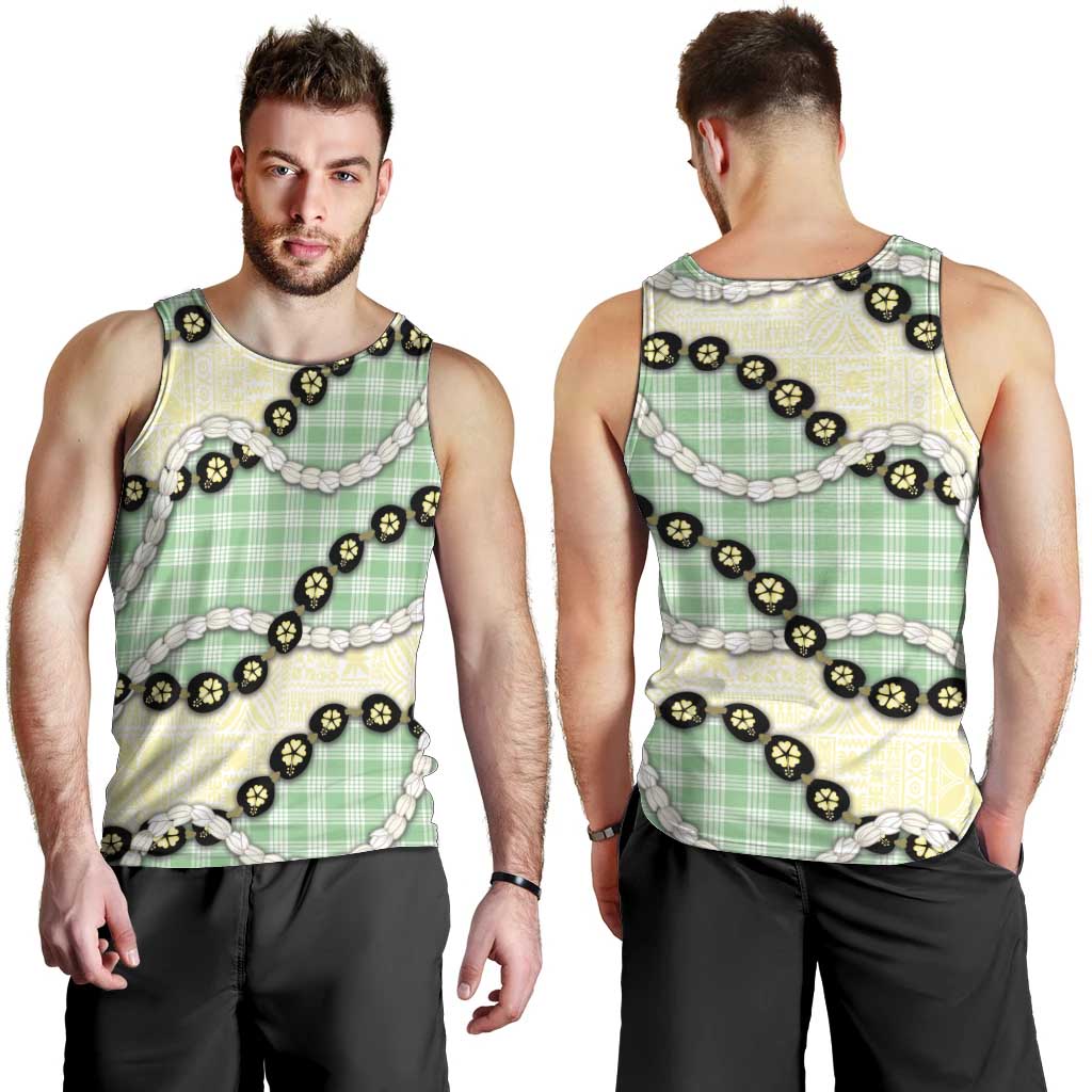 Green Palaka Hawaii Men Tank Top Kukui Nut Pikake Lei Hawaiian Tapa Pattern - Polynesian Pride
