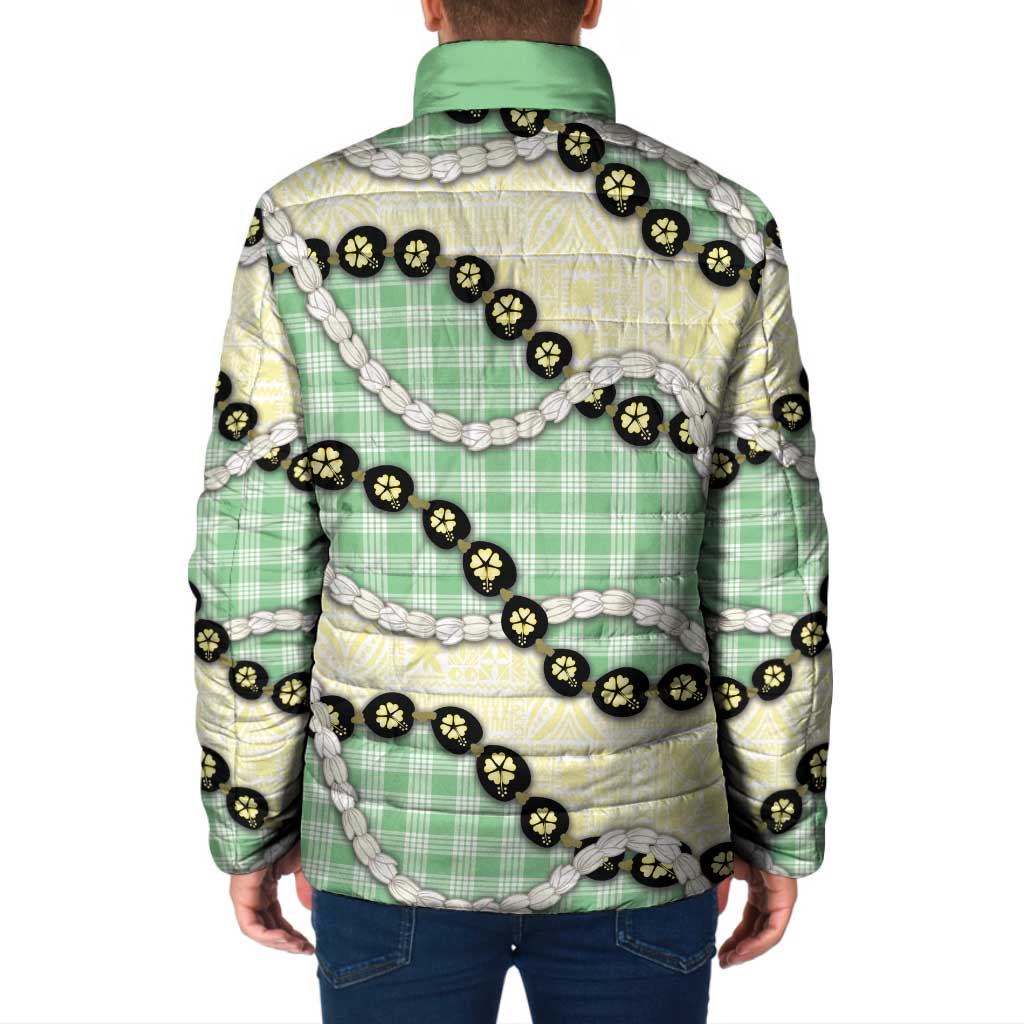 Green Palaka Hawaii Padded Jacket Kukui Nut Pikake Lei Hawaiian Tapa Pattern - Polynesian Pride