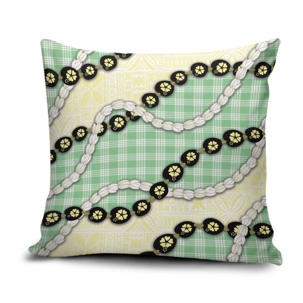 Green Palaka Hawaii Pillow Cover Kukui Nut Pikake Lei Hawaiian Tapa Pattern - Polynesian Pride