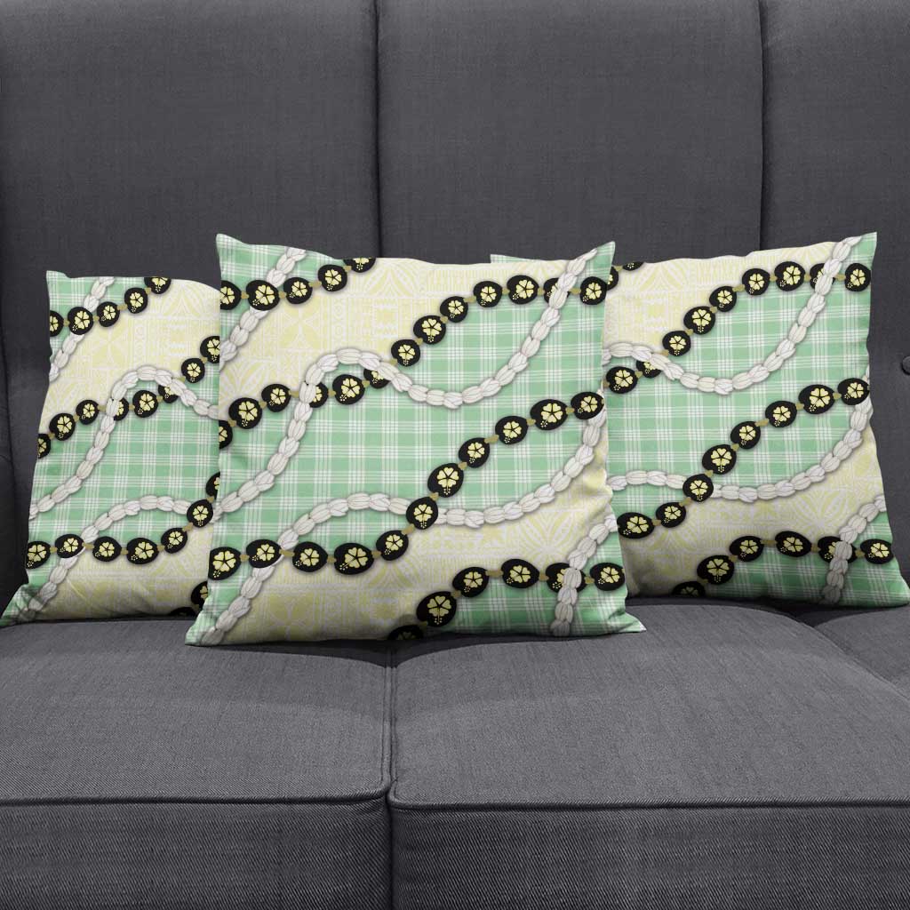 Green Palaka Hawaii Pillow Cover Kukui Nut Pikake Lei Hawaiian Tapa Pattern - Polynesian Pride