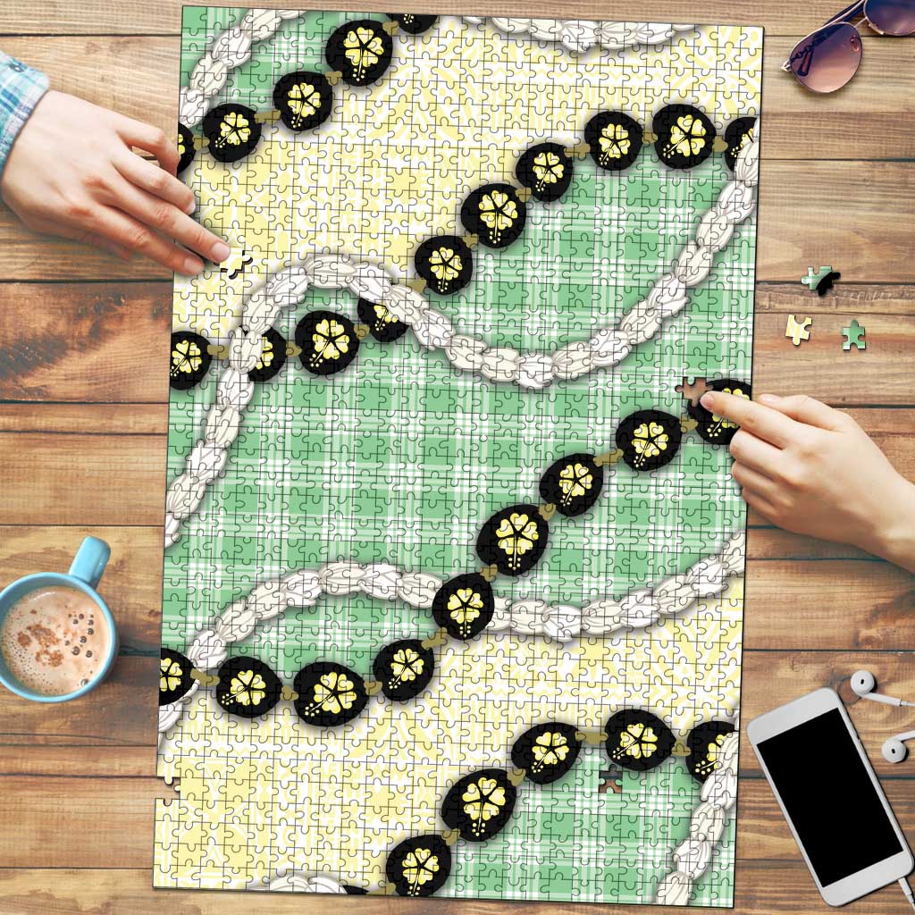 Green Palaka Hawaii Puzzle Kukui Nut Pikake Lei Hawaiian Tapa Pattern - Polynesian Pride